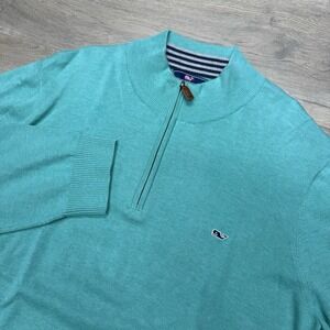 Vineyard Vines Teal Aqua Blue 1/4 Zip Pullover Men's Sz XXL Preppy FAIR STAIN